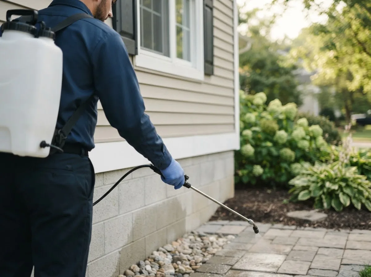 Pest control technician inspecting a home in Mohall, ND